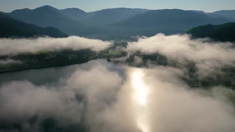 aerial footage beautiful nature norway over the clouds