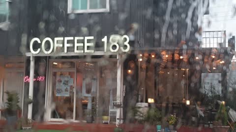 looking the cofee183 in the car on a rainy day