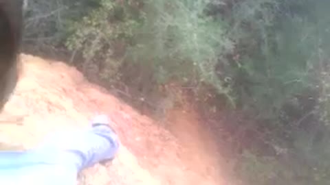Kid jumps off cliff, crashes into two trees, and falls on the ground