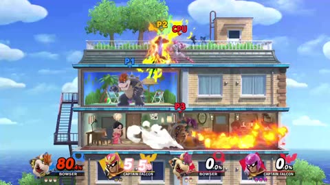 Bowser vs Captain Falcon vs Bowser and Captain Falcon on Tomodachi Life (Super Smash Bros Ultimate)