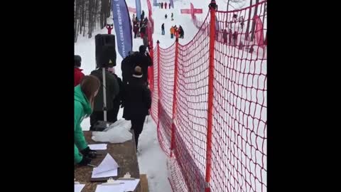 Cardboard sled crash ski hill