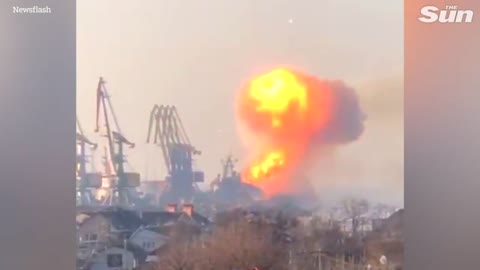 Breaking News / Russian ship packed with ammo is BLOWN UP’ in Ukrainian port as Putin’s navy flee