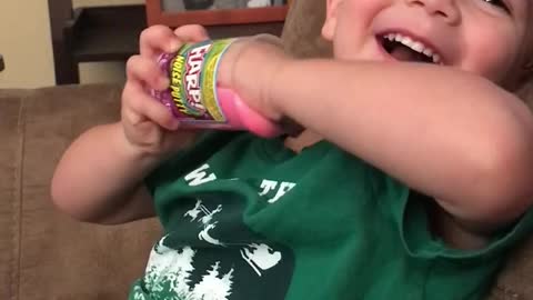 Toddler Discovers that the Flarp is funny! (Fart sounds)