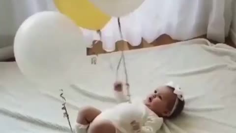Baby Flying in the sky | Watch Short Reel | ballon with baby | 😄😄
