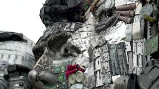 Artists create e-waste 'Mount Recyclemore' for G7