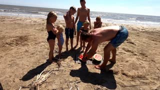 Family Beach challenge - cold water plunge and watermelon challenge on the beach