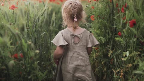 Baby Girl Walking In Flower Garden/Royalty Free Video/No Copyright Video