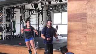 Guy blue shirt deadlift fail