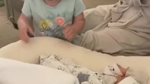 Big Sister Excitedly Meets Her Newborn Baby Brother