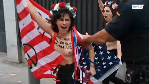 SICKOS - Femen activists protest at US embassy in Madrid in favour of abortion rights *EXPLICIT*