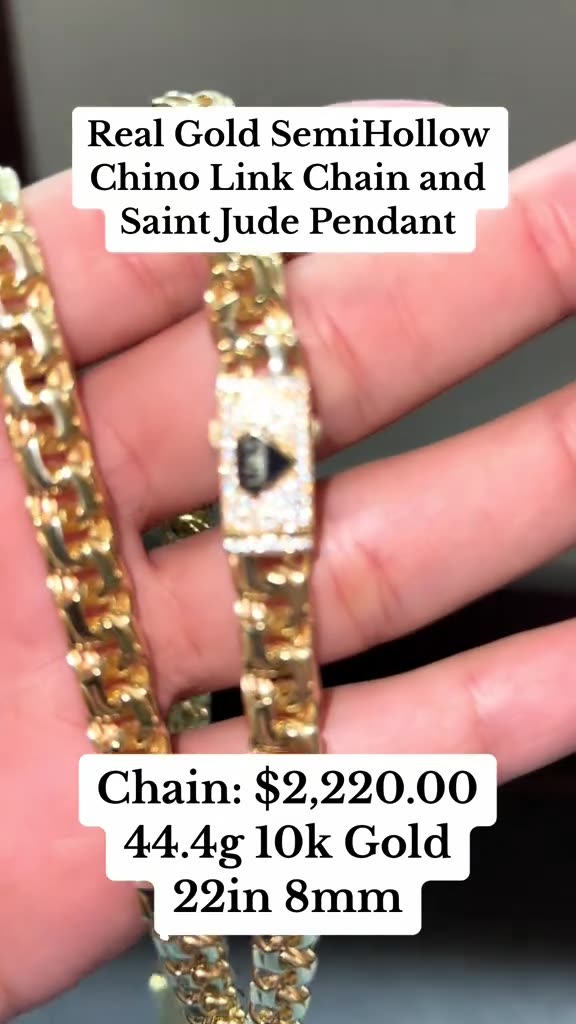 Real Gold Semi-Hollow Chino Link Chain & Saint Jude Pendant