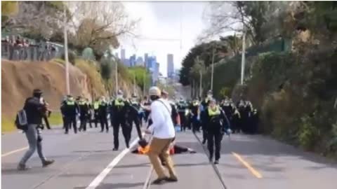 Victoria Police Assault Woman at Protest and Pepper Spray on the Ground
