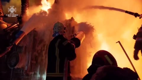 Transformer in Kiev region, burning after night strike of Gerani - Ukraine War Combat Footage 2022