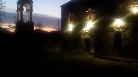 The church of our village with its sunset.