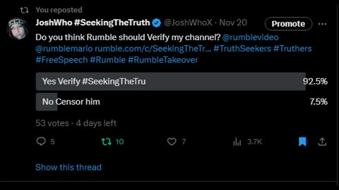 Vote for if I should have my channel verified on Rumble
