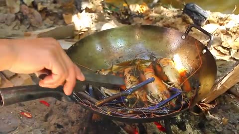Cooking Big Lobsters american Recipe - Roasted BBQ Lobsters Seafood Eating with Spicy Chili Sauce