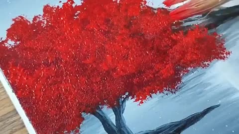 Red tree| black & white painting | full moon arcyclic painting for beginners