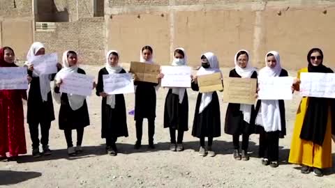 Female students protest in western Afghanistan