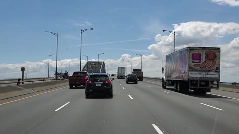 Driving over the Hamilton Skyway Bridge Ontario Canada July 14 2020