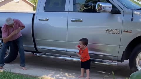 Toddler Faceplanted Racing with Grandpa