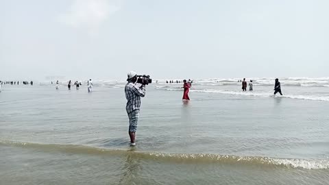 Pakistan Karachi Seaview doing coverage on the beach