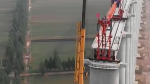 Crane work on bridge , work in china
