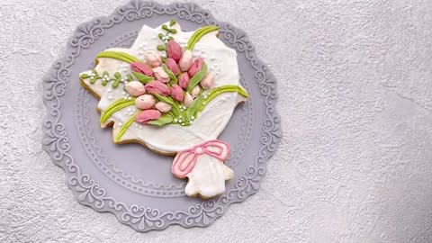 Special icing cookies for Mother's Day] carnation and tulip bouquets, macarons and tea sets