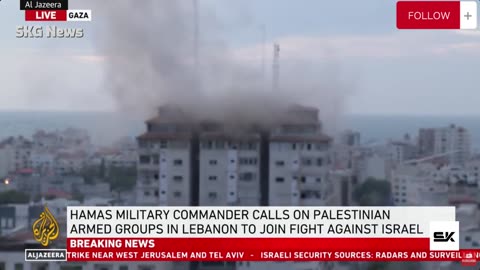 Moment Israeli airstrike hits Gaza tower block after Hamas attack |SKG News