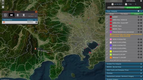 Mount Fuji hotspots and fires from 2023-06-25 ~ 07-24 monitored by NASA, 気象庁. 富士山噴火警戒。富士山北側山麓の気温が高い。