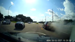 Water Truck Helps Burning Van