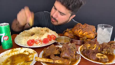 ASMR EATING SPICY WHOLE CHICKEN CURRY+SPICY MUTTON CURRY+WHITE RICE+GREEN CHILLI || MUKBANG-17