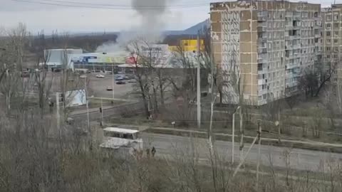 A direct hit to the Galaxy supermarket in the Petrovsky district of Donetsk.