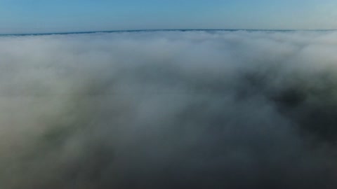 Drone journey above fog and clouds gives breathtaking view