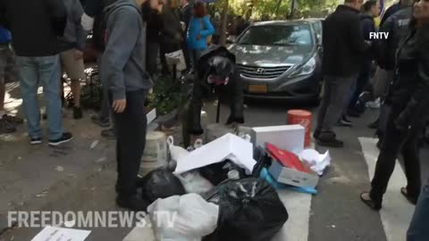 protestors dump trash on Deblasios house