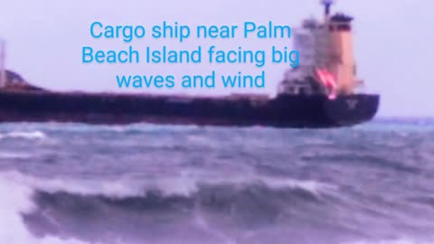 Cargo ship in Atlantic Ocean challenged by waves and wind