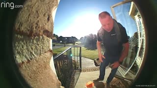 Man Drops Everything After Being Caught on Doorbell Trap