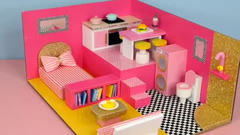 DIY Miniature Cardboard House #46 PINK & YELLOW
