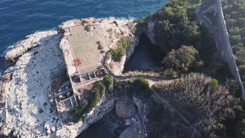 Drone footage of ruins near Sorrento, Italy