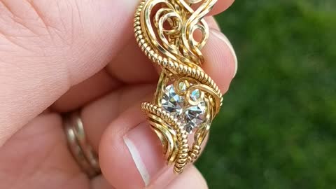 CZ and Jeweler's Brass Wire Wrap Necklace
