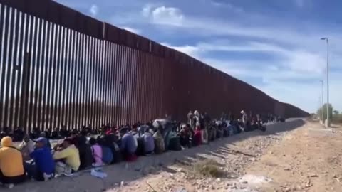 Arizona Border - Hundreds of Men waiting to be Transported into Lukeville