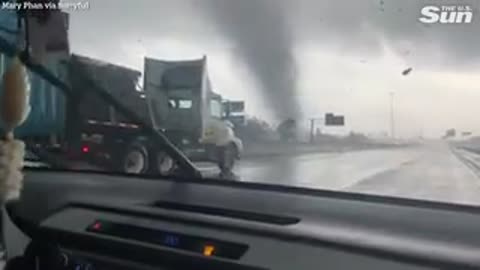 Tornado barrels across Texas highway sparking blinding explosions