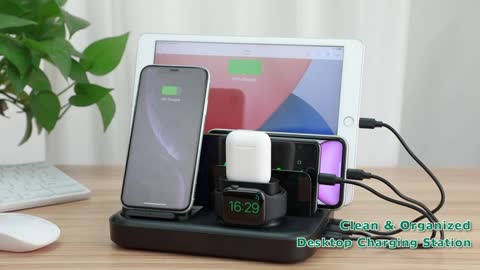 seenda Wireless Charging Station for Multiple Devices - 6 in 1 USB Charging Dock Built-in AC Adapter