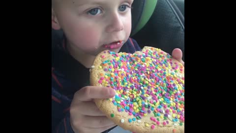 Watch This Kid Get Excited Over A Huge Cookie