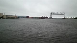 American Integrity underway leaving Port of Duluth, uner Aerial Lift Bridge 08/21/2014