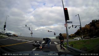 Rider Falls off Motorcycle with His Passenger