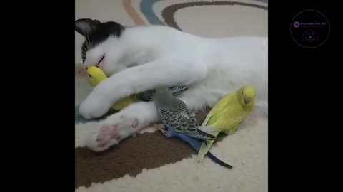 Cat 😺 love birds nest friend