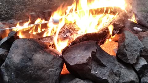 Roasting marshmallow over the fire