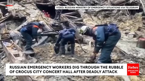 Russian Emergency Workers Dig Through The Rubble Of Crocus City Concert Hall After Deadly Attack
