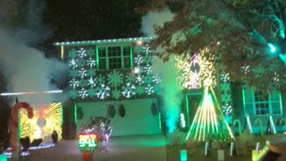 Neighborhood Christmas Lights Show in Texas with Fake Snow