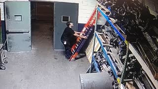 Slippery Surface Sends Man Crashing From Ladder